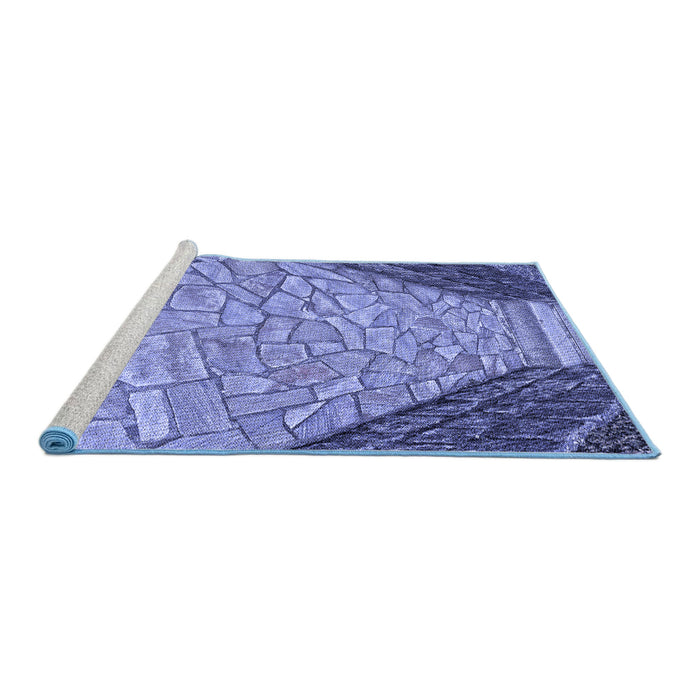 Sideview of Machine Washable Transitional Denim Blue Rug, wshpat2201blu
