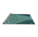 Sideview of Machine Washable Transitional Turquoise Green Rug, wshpat2201lblu