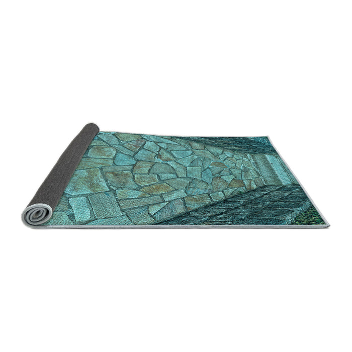 Thickness of Patterned Turquoise Green Rug, pat2201lblu