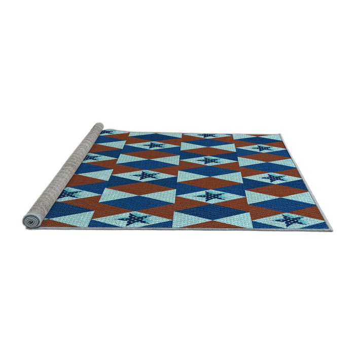 Sideview of Machine Washable Transitional Crystal Blue Rug, wshpat2203lblu