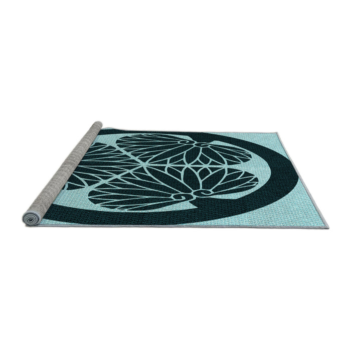 Sideview of Machine Washable Transitional Deep Teal Green Rug, wshpat2208lblu