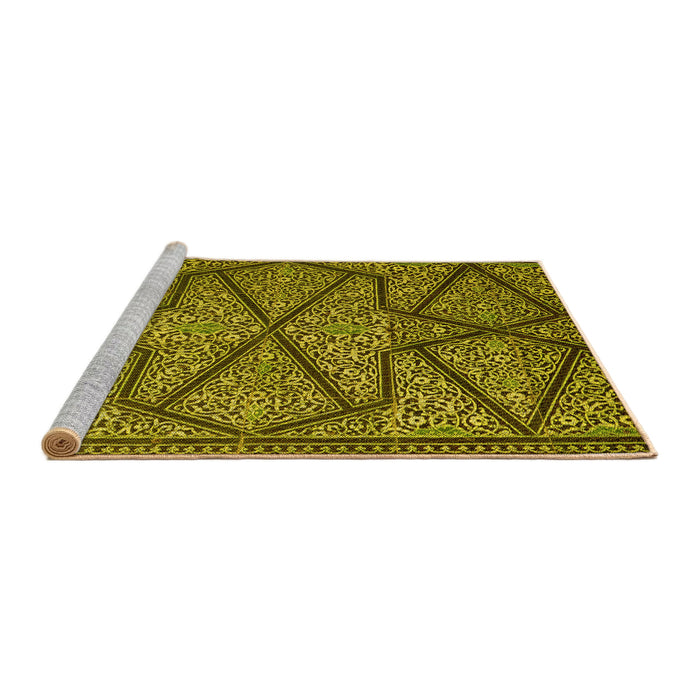 Sideview of Machine Washable Transitional Golden Brown Yellow Rug, wshpat2216yw