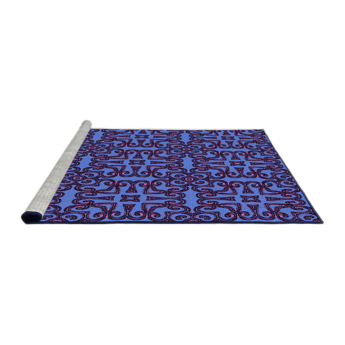 Sideview of Machine Washable Transitional Blue Rug, wshpat2219pur