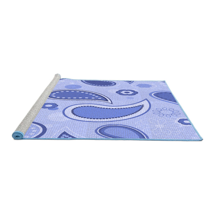 Sideview of Machine Washable Transitional Sea Blue Rug, wshpat2221blu