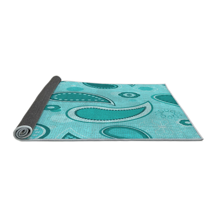 Thickness of Patterned Dark Turquoise Green Rug, pat2221lblu