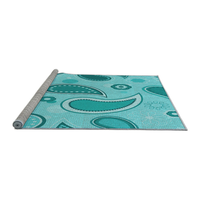 Sideview of Machine Washable Transitional Dark Turquoise Green Rug, wshpat2221lblu
