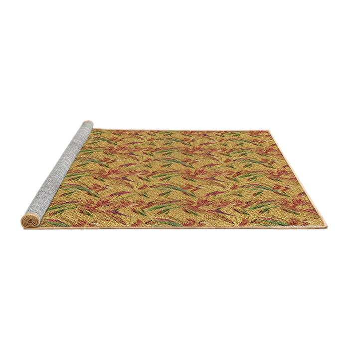 Sideview of Machine Washable Transitional Yellow Rug, wshpat2229brn