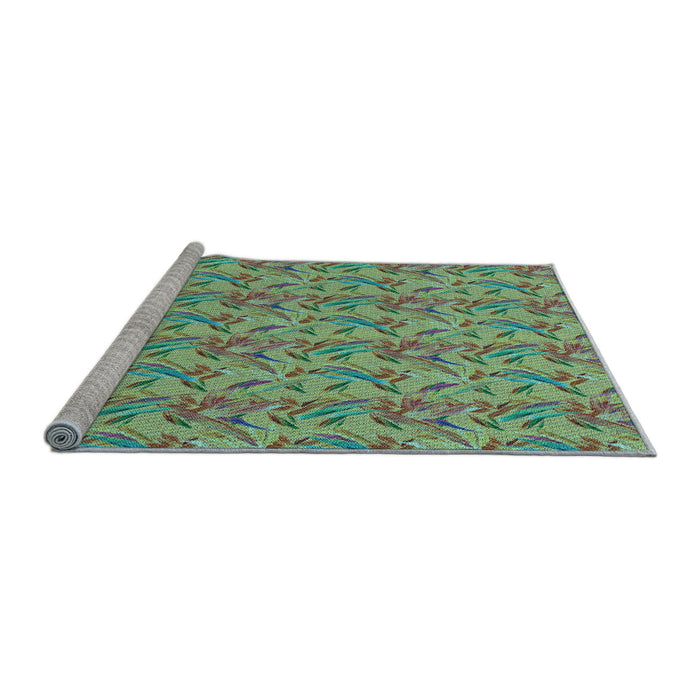 Sideview of Machine Washable Transitional Green Rug, wshpat2229lblu