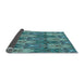 Thickness of Patterned Blue Turquoise Green Rug, pat2237lblu