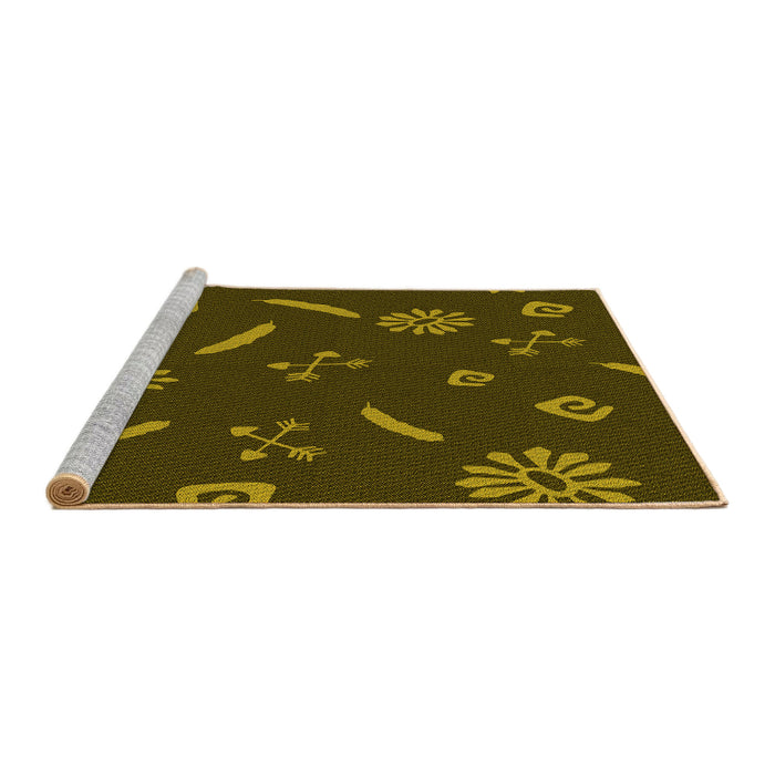 Sideview of Machine Washable Transitional Dark Yellow Green Rug, wshpat2238yw
