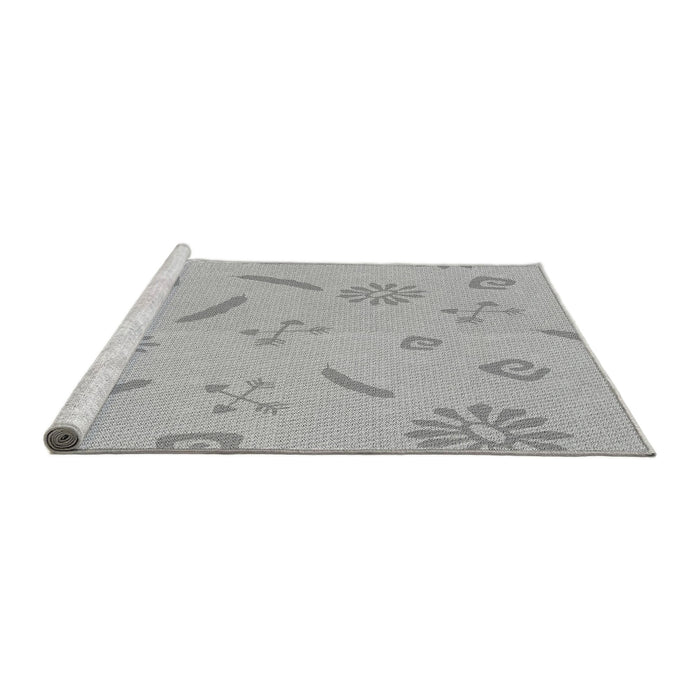 Sideview of Machine Washable Transitional Platinum Silver Gray Rug, wshpat2239gry