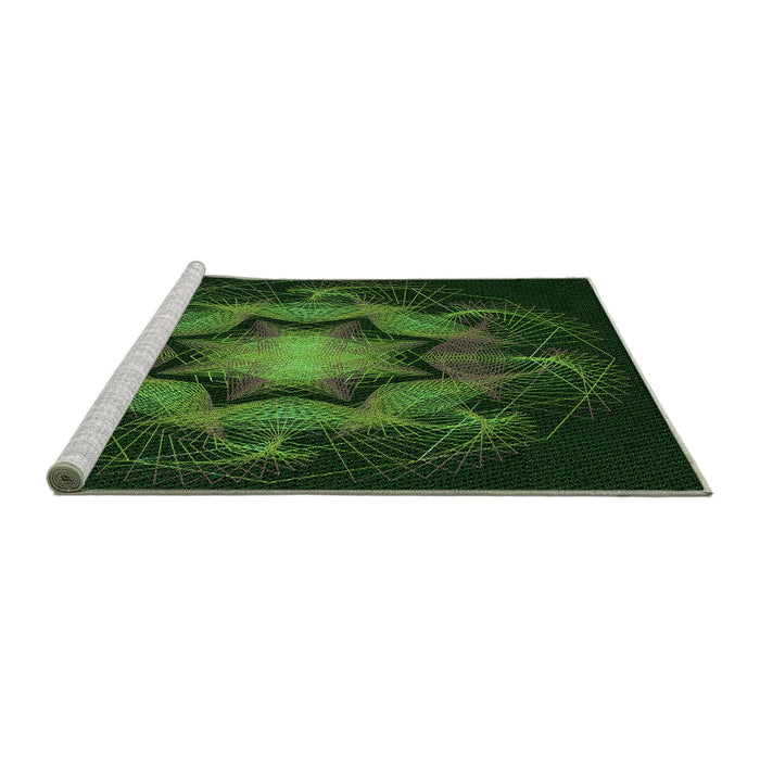 Sideview of Machine Washable Transitional Dark Lime Green Rug, wshpat2255grn