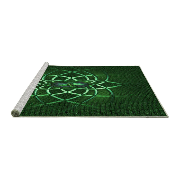 Sideview of Machine Washable Transitional Green Rug, wshpat2258grn