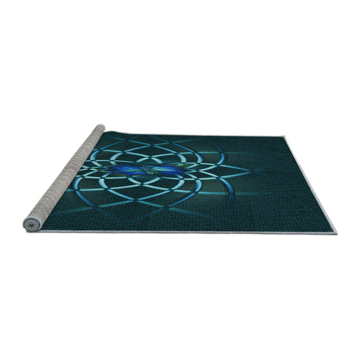 Sideview of Machine Washable Transitional Dark Cyan Green Rug, wshpat2258lblu