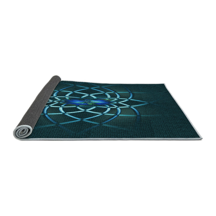 Thickness of Patterned Dark Cyan Green Rug, pat2258lblu