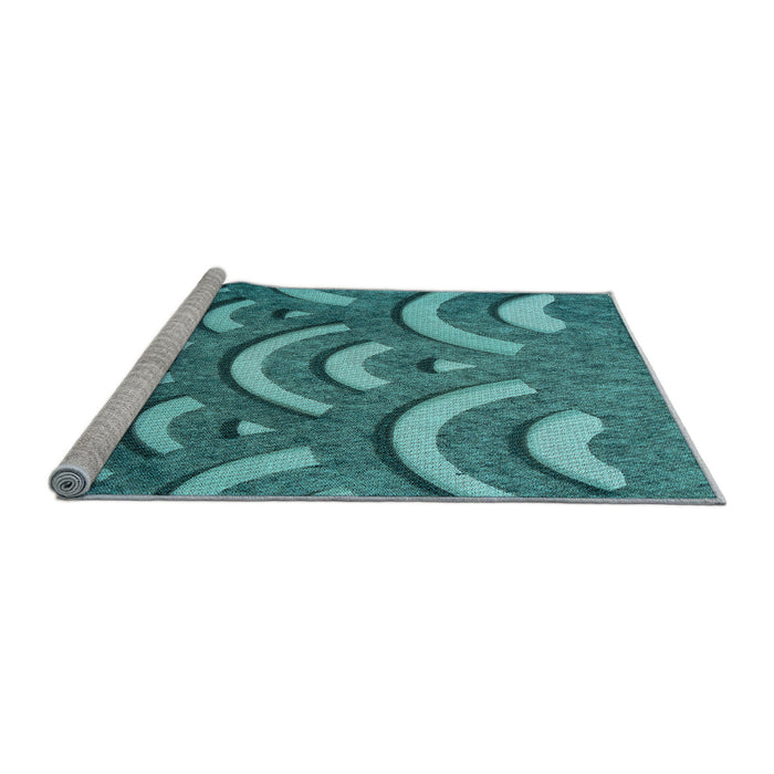 Sideview of Machine Washable Transitional Dark Turquoise Green Rug, wshpat2259lblu