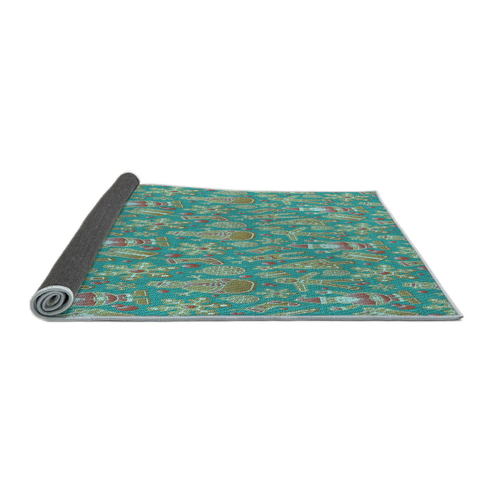 Thickness of Patterned Turquoise Green Rug, pat2270lblu