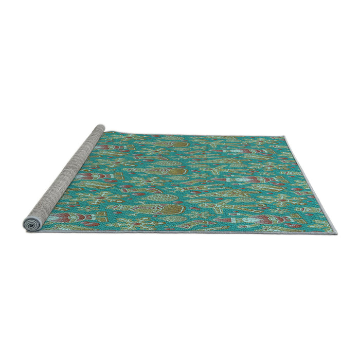 Sideview of Machine Washable Transitional Turquoise Green Rug, wshpat2270lblu
