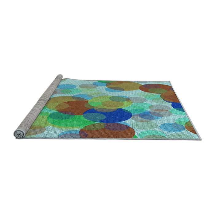 Sideview of Machine Washable Transitional Turquoise Green Rug, wshpat2277lblu