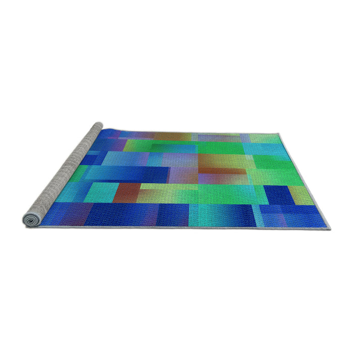 Sideview of Machine Washable Transitional Blue Rug, wshpat2286lblu