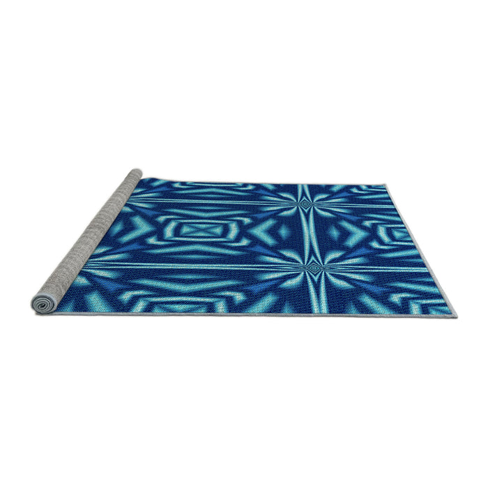 Sideview of Machine Washable Transitional Cobalt Blue Rug, wshpat2291lblu