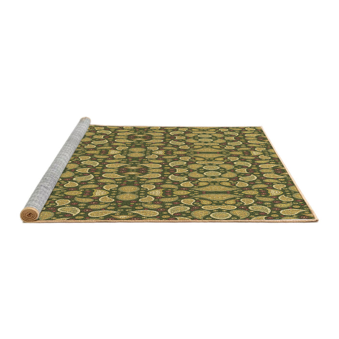 Sideview of Machine Washable Transitional Antique Bronze Green Rug, wshpat2297brn