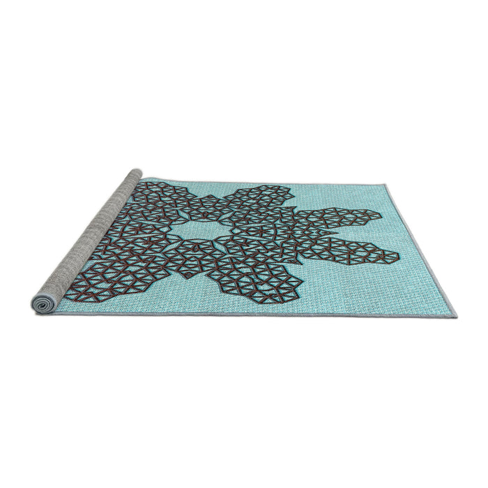Sideview of Machine Washable Transitional Blue Rug, wshpat2301lblu