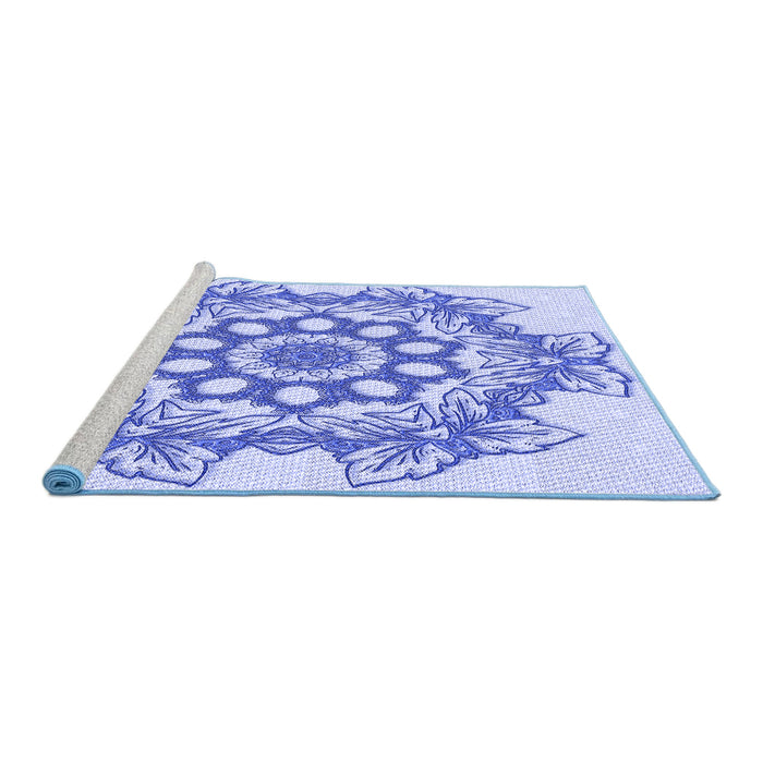 Sideview of Machine Washable Transitional Blue Rug, wshpat2304blu