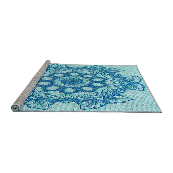 Sideview of Machine Washable Transitional Blue Rug, wshpat2304lblu