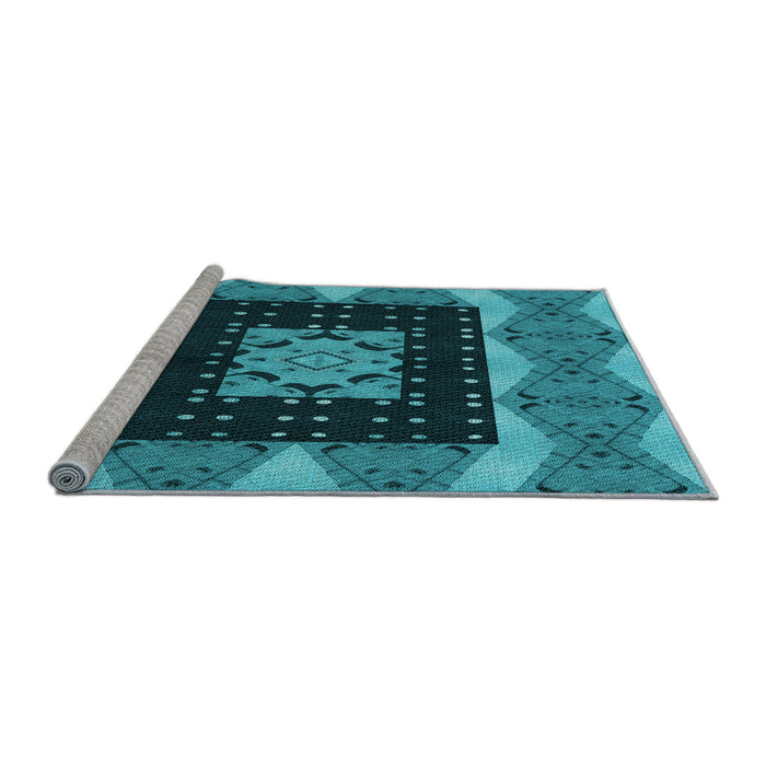 Sideview of Machine Washable Transitional Bright Turquoise Blue Rug, wshpat231lblu