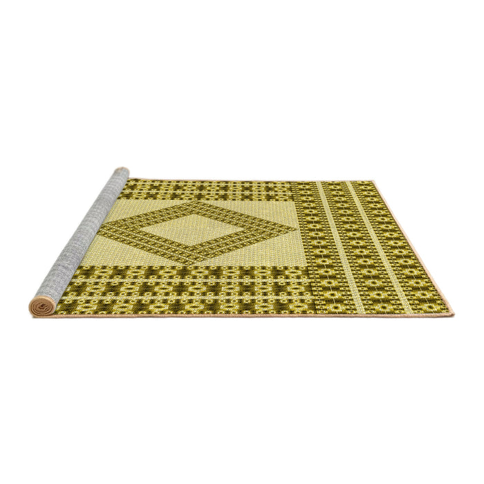 Sideview of Machine Washable Transitional Dark Yellow Green Rug, wshpat2323yw