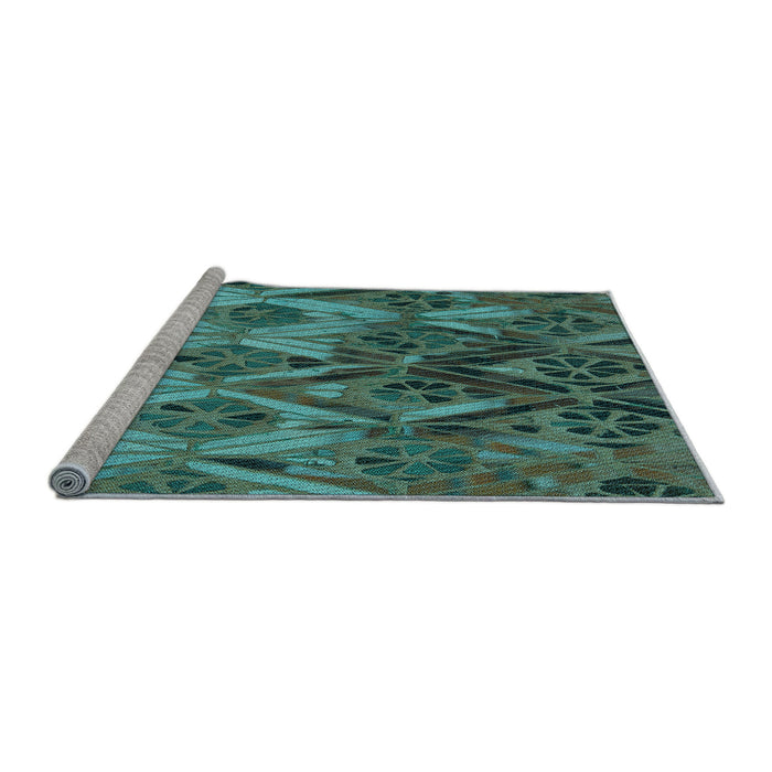 Sideview of Machine Washable Transitional Deep-Sea Green Rug, wshpat2333lblu