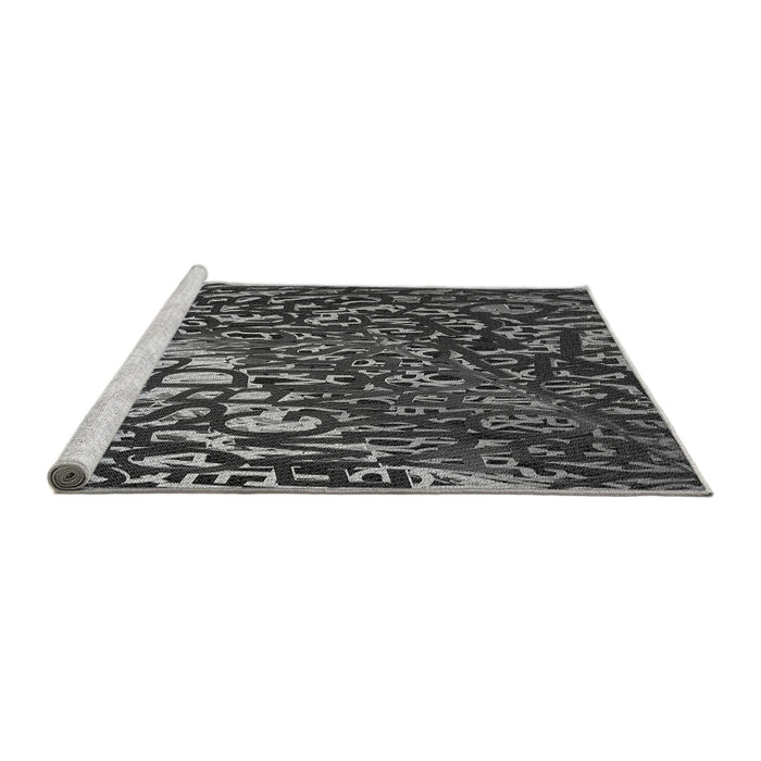 Sideview of Machine Washable Transitional Charcoal Black Rug, wshpat2334gry
