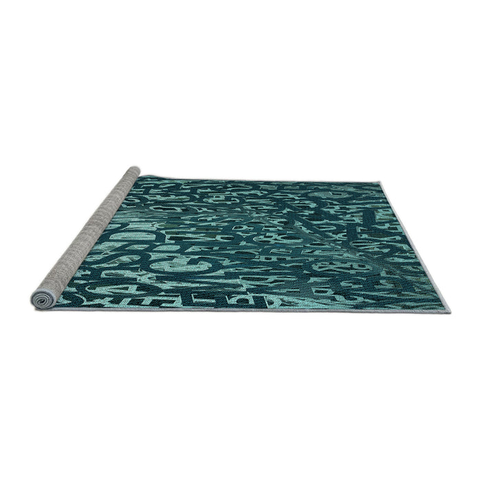 Sideview of Machine Washable Transitional Deep Teal Green Rug, wshpat2334lblu