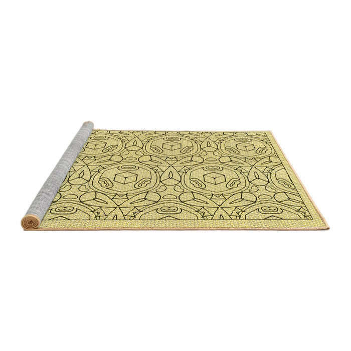 Sideview of Machine Washable Transitional Sun Yellow Rug, wshpat2359yw