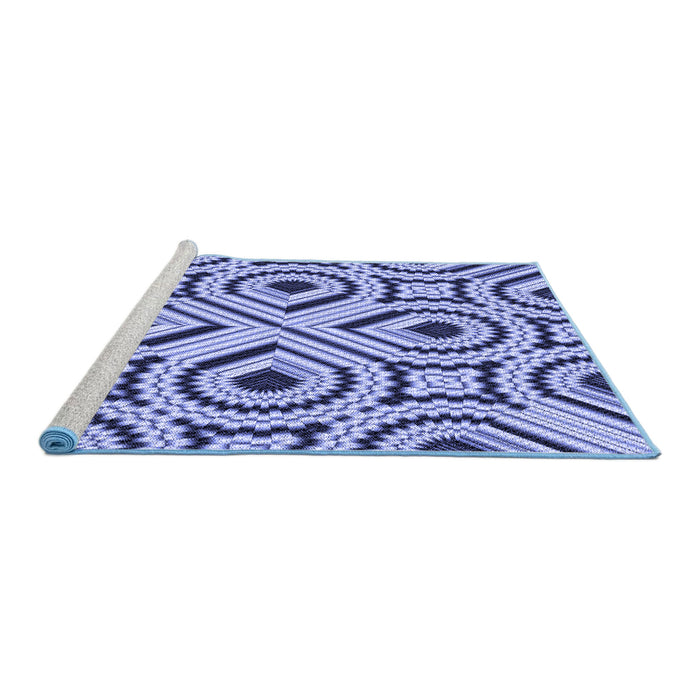 Sideview of Machine Washable Transitional Sapphire Blue Rug, wshpat2362blu