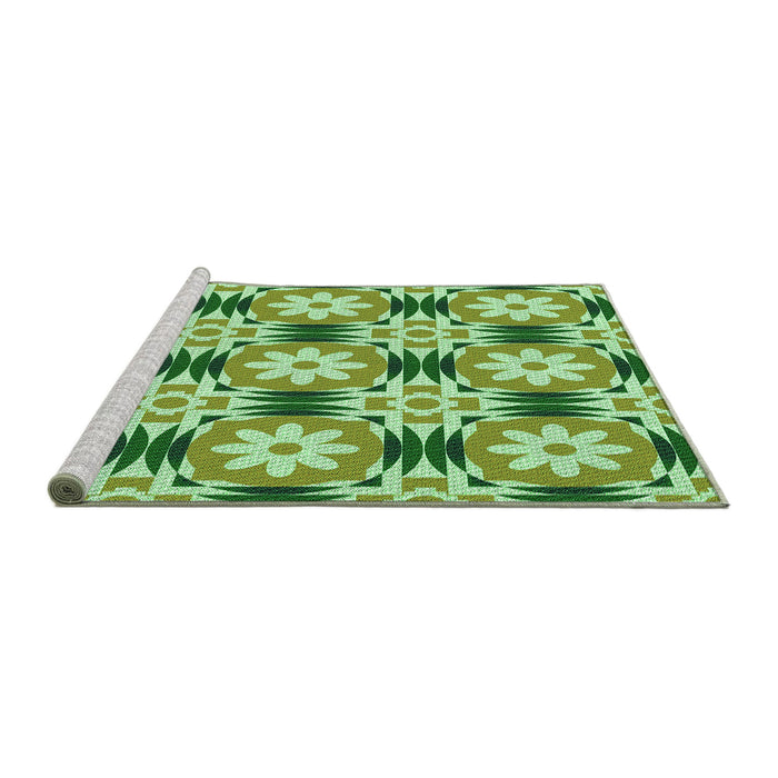 Sideview of Machine Washable Transitional Light Green Rug, wshpat2373grn