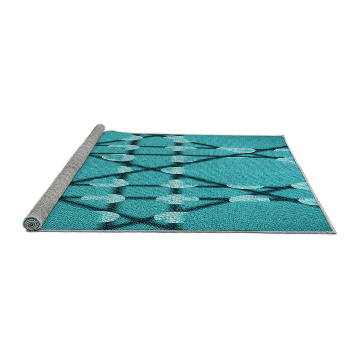 Sideview of Machine Washable Transitional Bright Cyan Blue Rug, wshpat2379lblu