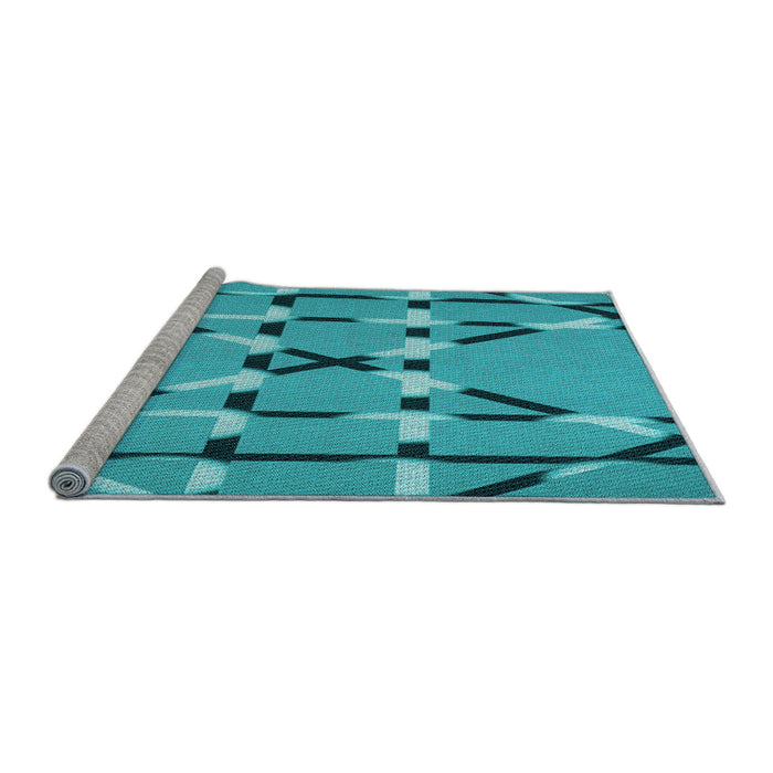 Sideview of Machine Washable Transitional Bright Cyan Blue Rug, wshpat2380lblu