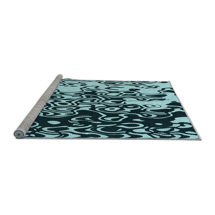 Sideview of Machine Washable Transitional Blue Rug, wshpat2382lblu