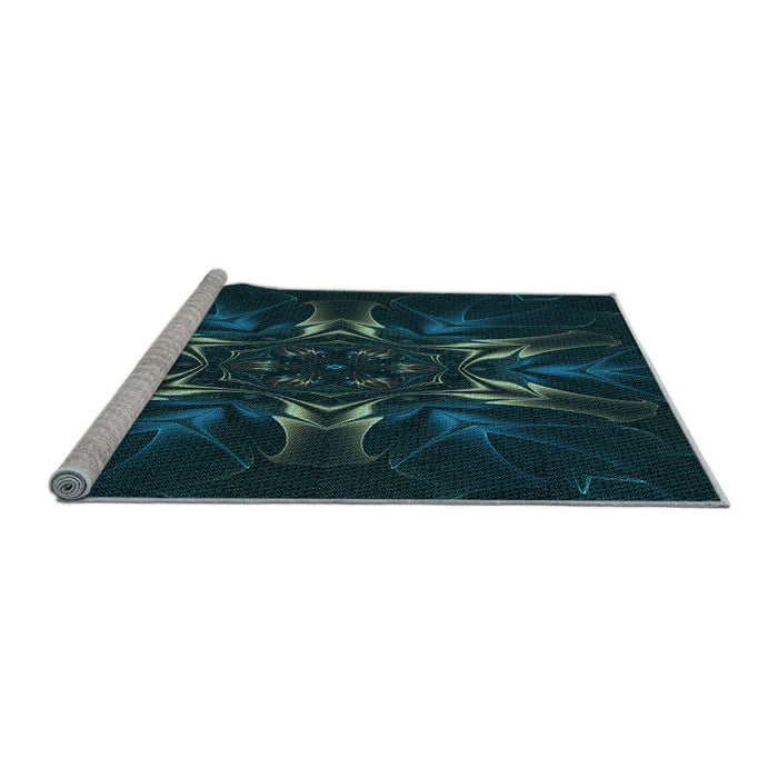 Sideview of Machine Washable Transitional Teal Green Rug, wshpat2384lblu