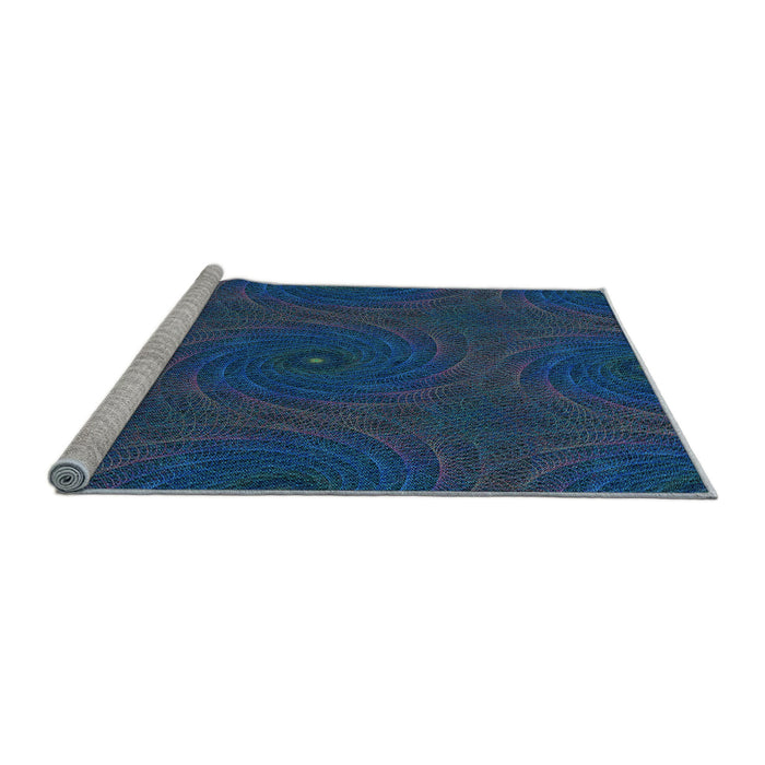 Sideview of Machine Washable Transitional Blue Rug, wshpat2396lblu