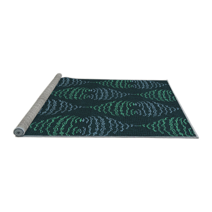 Sideview of Machine Washable Transitional Deep Teal Green Rug, wshpat2400lblu