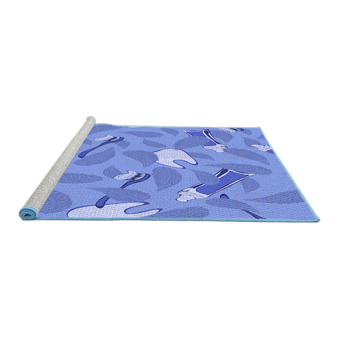 Sideview of Machine Washable Transitional Blue Rug, wshpat2401blu
