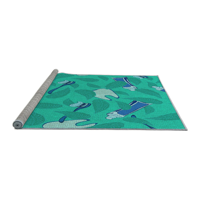 Sideview of Machine Washable Transitional Dark Turquoise Green Rug, wshpat2401lblu