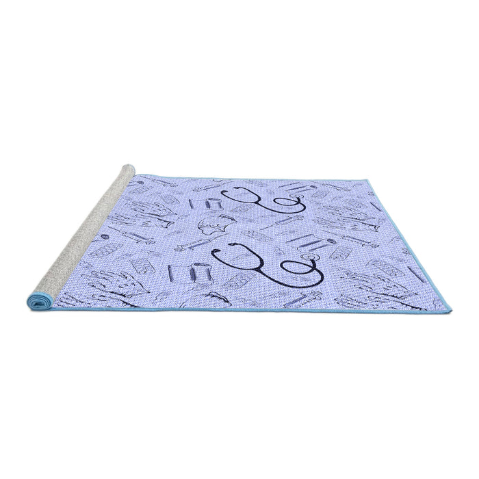Sideview of Machine Washable Transitional Blue Rug, wshpat2402blu
