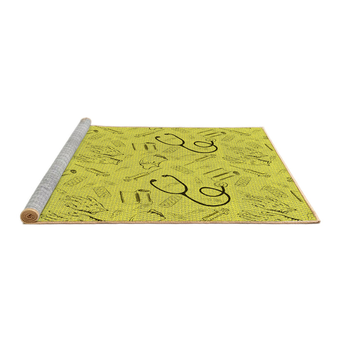 Sideview of Machine Washable Transitional Yellow Rug, wshpat2402yw