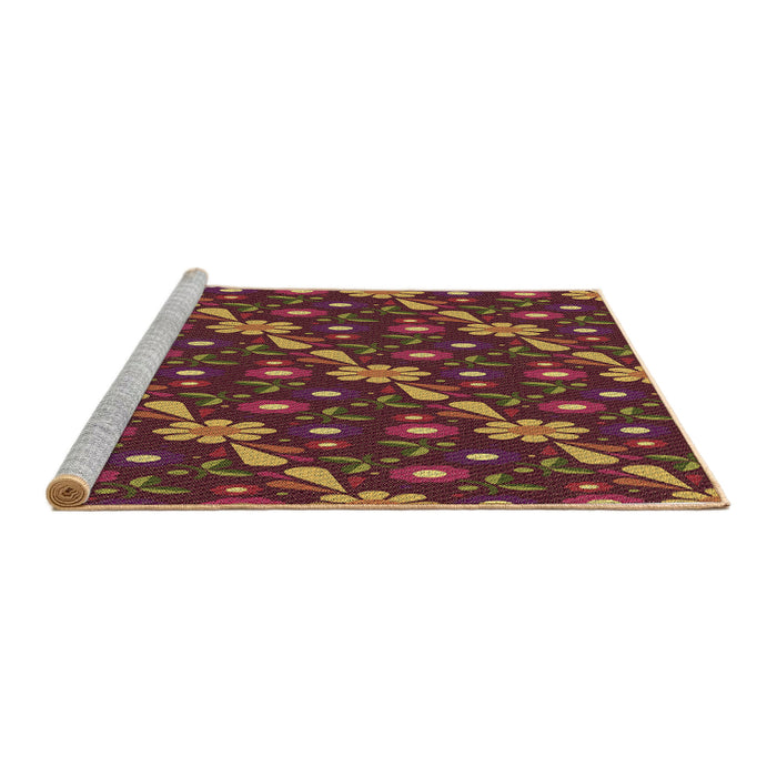 Sideview of Machine Washable Transitional Burgundy Red Rug, wshpat2403brn