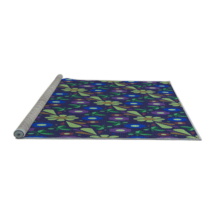 Sideview of Machine Washable Transitional Green Rug, wshpat2403lblu