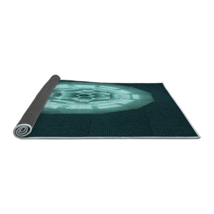Thickness of Patterned Deep Teal Green Rug, pat241lblu